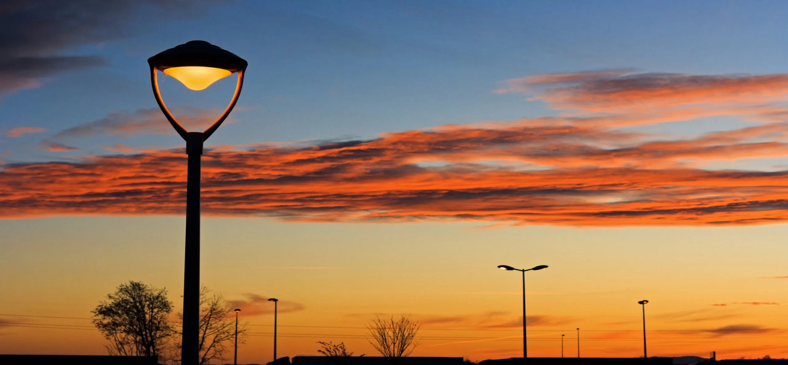 LED street lights at dusk