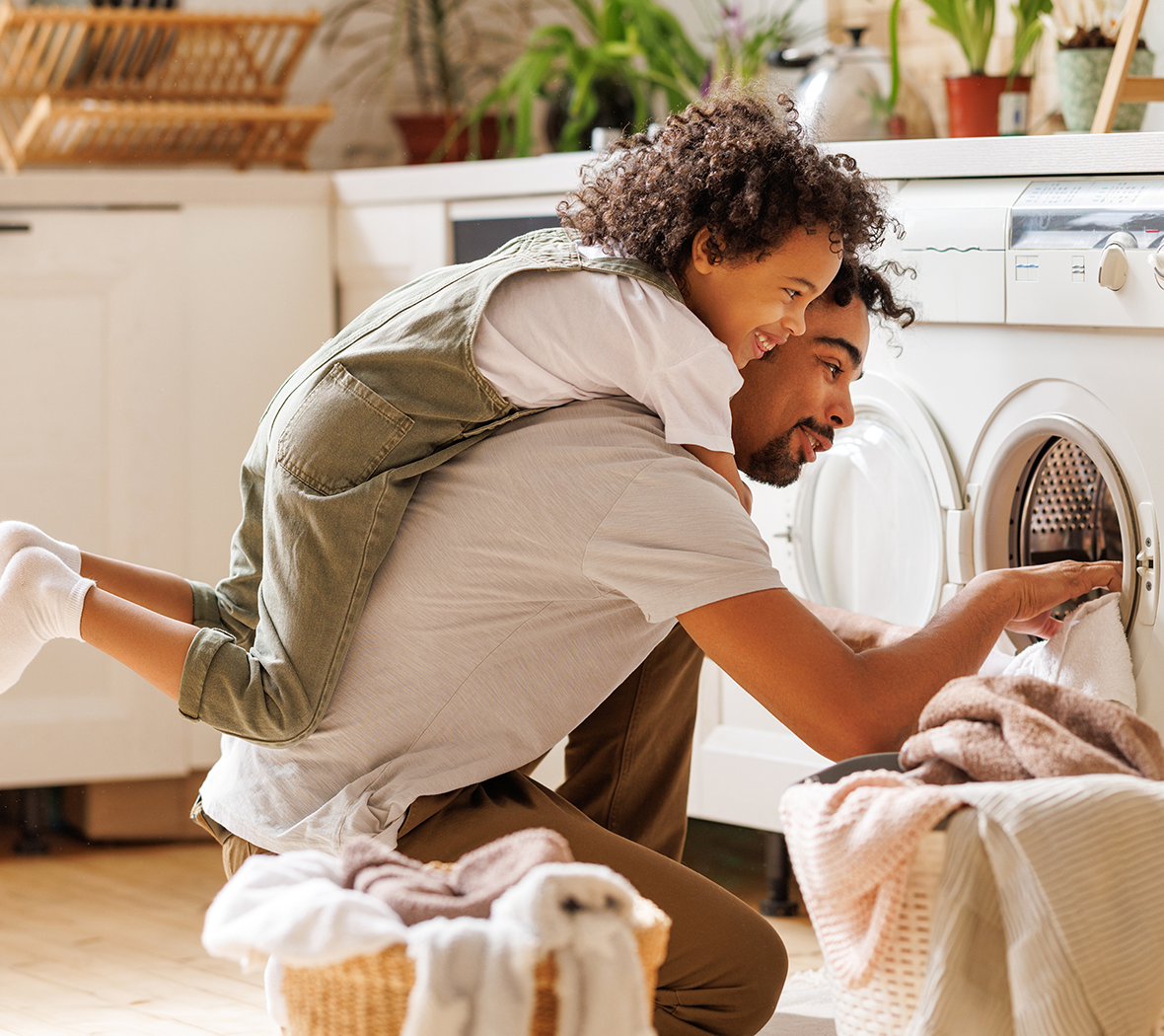 Family doing laundry together