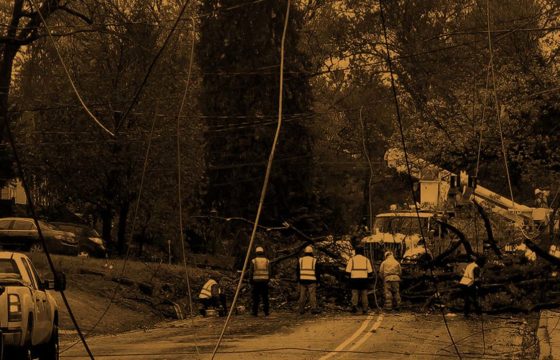 Electric Linemen Working On Downed Powerline