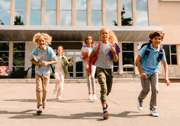 kids running outside school