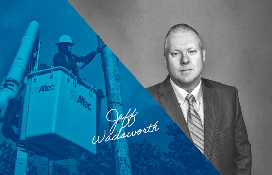 Jeff Wadsworth PVREA CEO Viewpoint. Split image with lineworker working on power pole