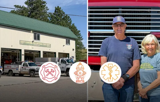 Faces, Places & Voices of PVREA header image - RCVFD volunteer firefighters pose in front of fire truck and building