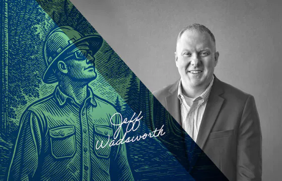 Split image of PVREA CEO and a graphic of a PVREA lineman.