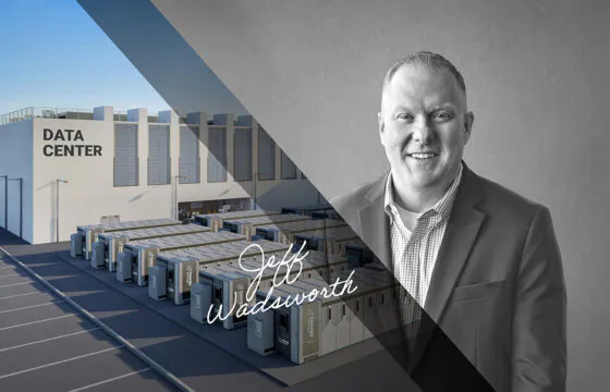 Split image of PVREA CEO and an image of a data center.